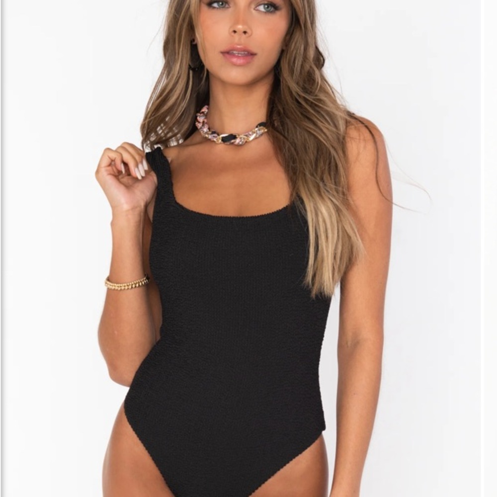 Show Me Your MuMu Black Scrunched One Piece Swimsuit with Textured Fabric